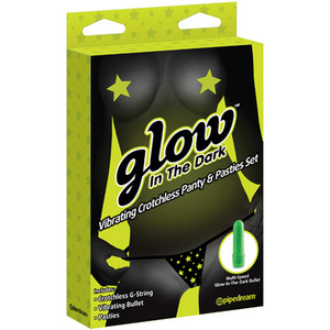 GLOW IN THE DARK VIBRATING CROTCHLESS PANTY AND PASTIES SET STARS GLOW IN THE DARK VIBRATING CROTCHLESS PANTY AND PASTIES SET STARS