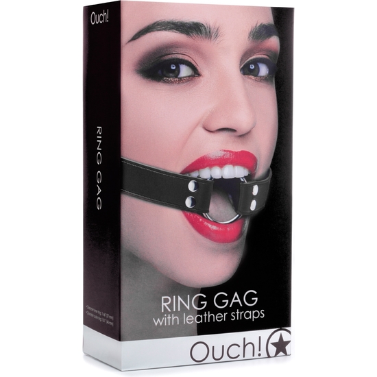 OUCH GAG WITH BLACK LEATHER TAPES