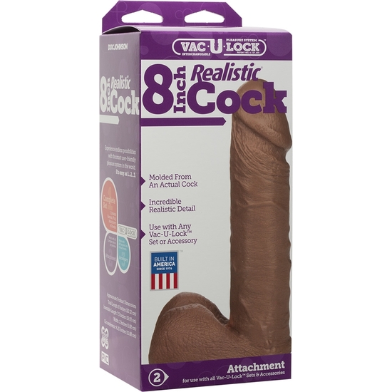 VAC-U-LOCK - REALISTIC PENIS - 20 CM - BROWN