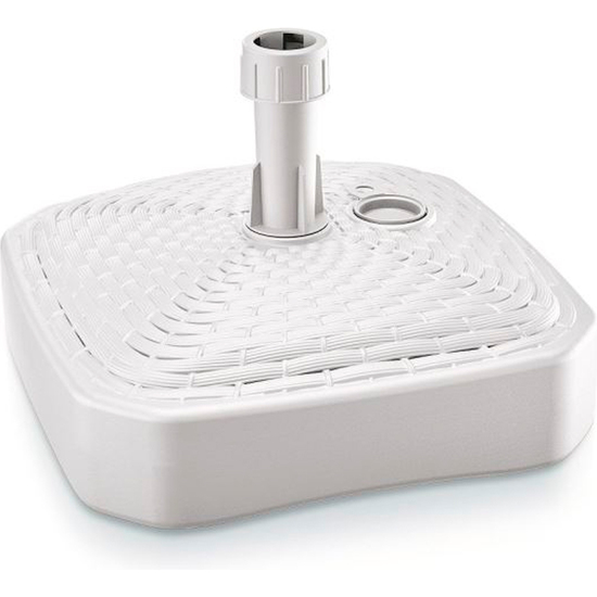 BASE DE SOMBRILLA DE POLIETILENO CUADRADA CON DISEÑO TRENZADO 39 X 39 X 13 CM EN COLOR BLANCO