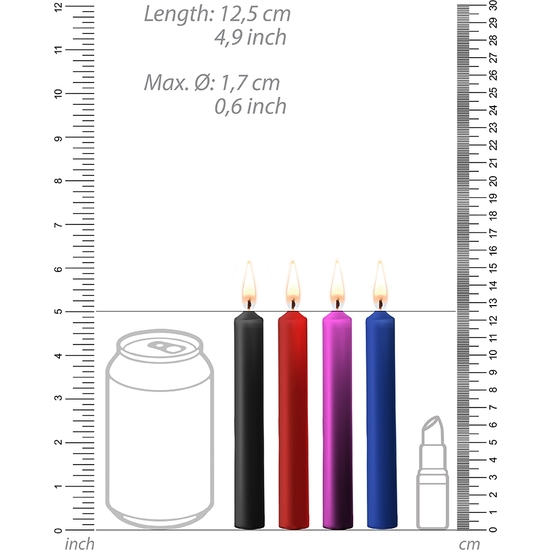 TEASING WAX CANDLES - PARAFFIN - 4-PACK - MIXED COLORS