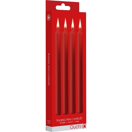 TEASING WAX LONG CANDLES - PARAFFIN - 4-PACK - RED