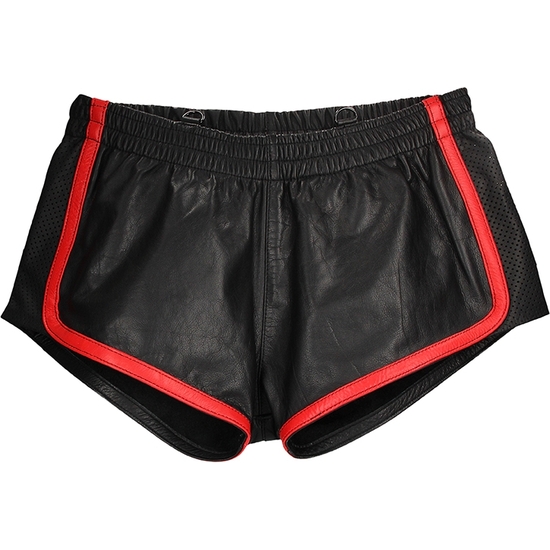 VERSATILE LEATHER SHORTS - BLACK/RED