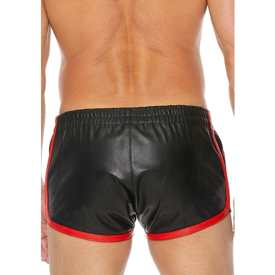 VERSATILE LEATHER SHORTS - BLACK/RED