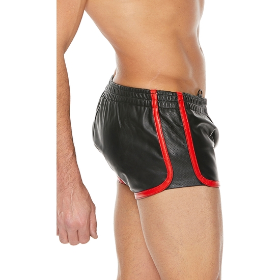VERSATILE LEATHER SHORTS - BLACK/RED