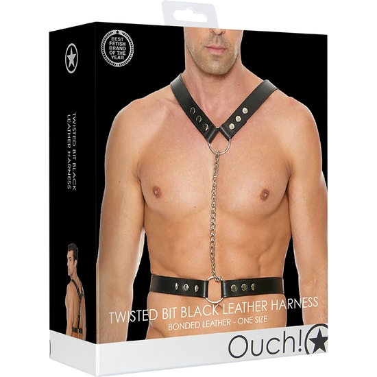 BLACK TWISTED BIT LEATHER HARNESS - ONE SIZE - BLACK