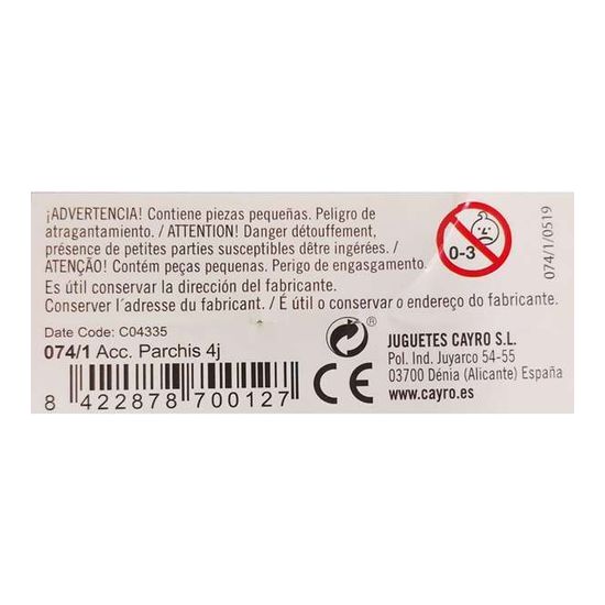CAJA ACCESORIOS PARCHÍS 4 JUGADORES