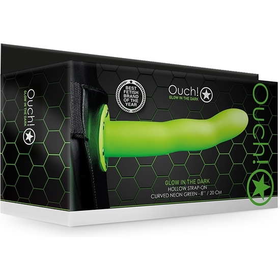 CURVED HOLLOW OUCH-STRAP-ON - 8/20 CM - GLOW IN THE DARK