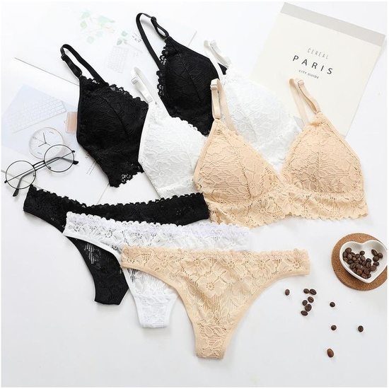 WHITE OFFICE BRA AND PANTIES SET WITH FLORAL DESIGN AND TRANSPARENCIES