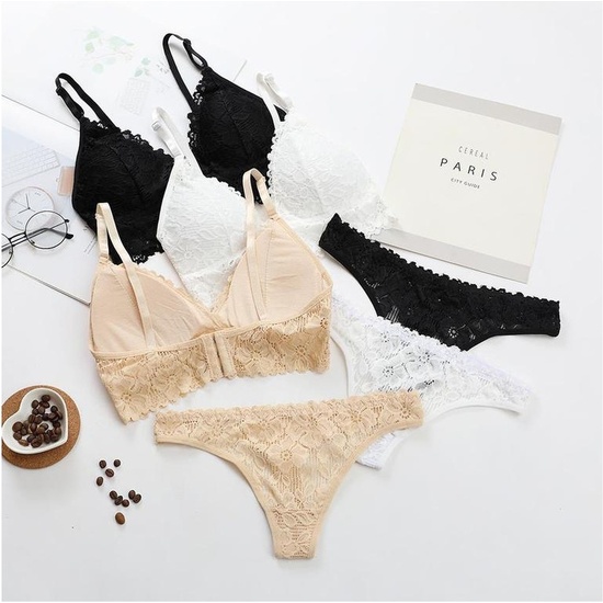 WHITE OFFICE BRA AND PANTIES SET WITH FLORAL DESIGN AND TRANSPARENCIES