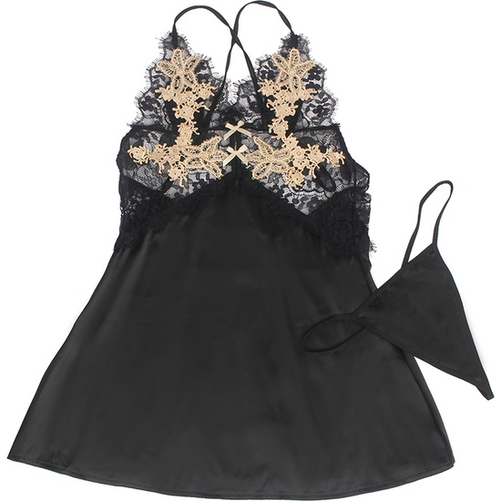 L-XL BABYDOLL WITH CROSS STRAPS FLORAL DECORATION