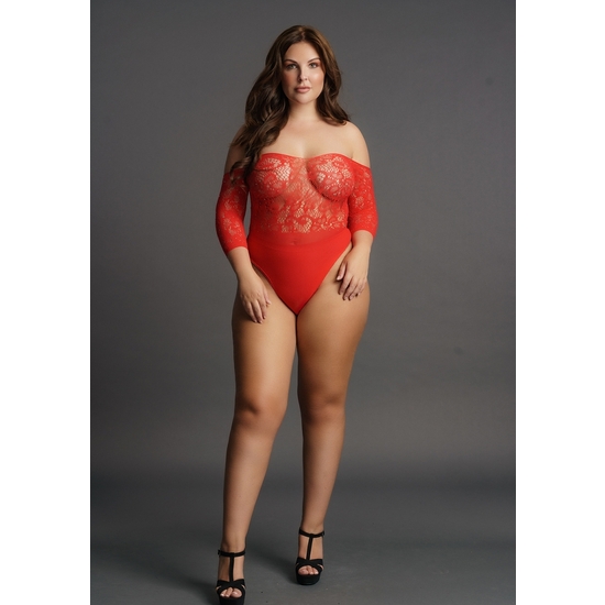 LE DESIR CROTCHLESS RHINESTONE TEDDY - RED