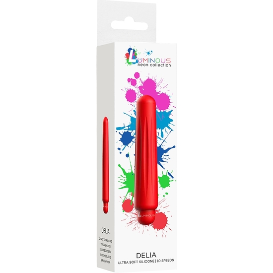 DELIA - VIBRATING BULLET - ABS BULLET WITH SILICONE SLEEVE - 10-SPEED - RED