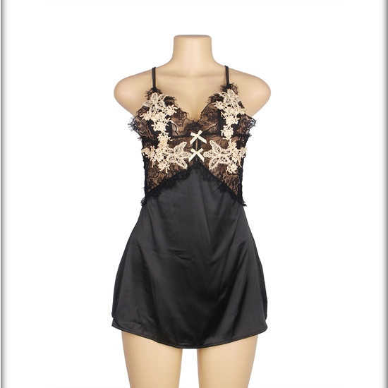 4XL-5XL BABYDOLL WITH CROSS STRAPS FLORAL DECORATION