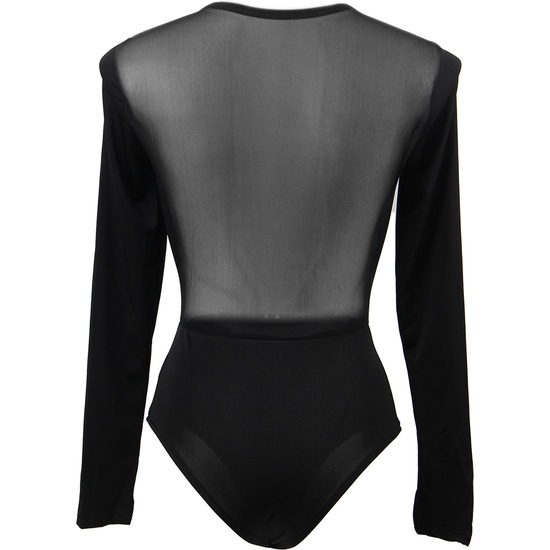 L-XL LONG SLEEVE MESH FITTED BODYSUIT WITH HOOK BUCKLES