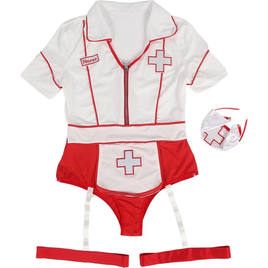 L-XL SEXY ONE PIECE NURSE SUIT WITH ZIPPER DESIGN AND DECORATION