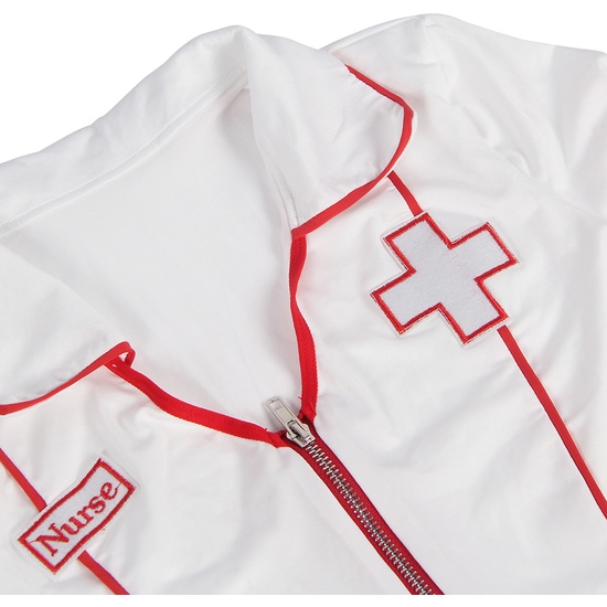 L-XL SEXY ONE PIECE NURSE SUIT WITH ZIPPER DESIGN AND DECORATION