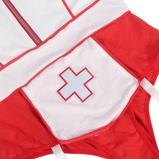 L-XL SEXY ONE PIECE NURSE SUIT WITH ZIPPER DESIGN AND DECORATION