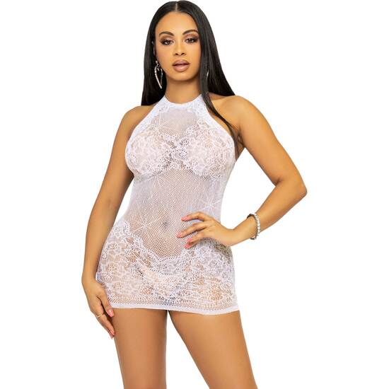 LEG AVENUE MINI RHINESTONE HALTER DRESS -WHITE