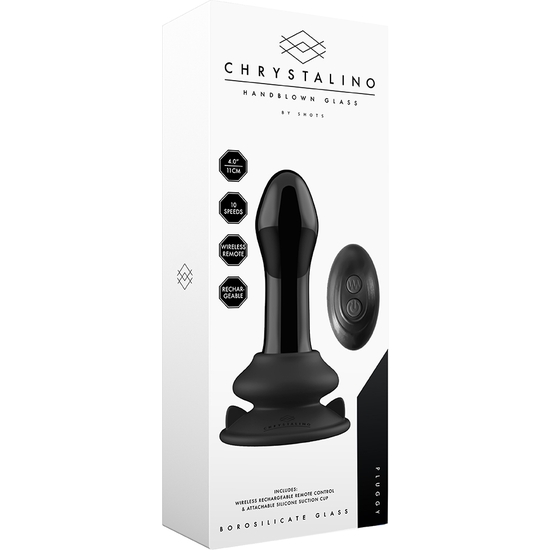 PLUGGY - GLASS VIBRATOR - WITH SUCTION CUP AND REMOTE - RECHARGEABLE - 10 SPEEDS - BLACK