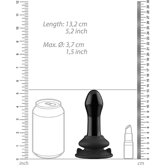 PLUGGY - GLASS VIBRATOR - WITH SUCTION CUP AND REMOTE - RECHARGEABLE - 10 SPEEDS - BLACK