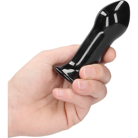 PLUGGY - GLASS VIBRATOR - WITH SUCTION CUP AND REMOTE - RECHARGEABLE - 10 SPEEDS - BLACK