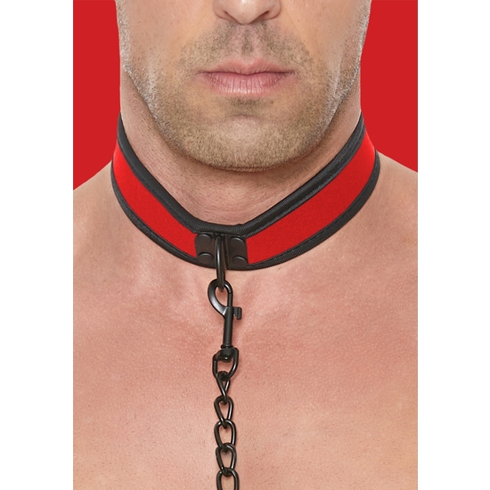 OUCH PUPPY PLAY - NEOPRENE NECKLACE WITH CHAIN - RED
