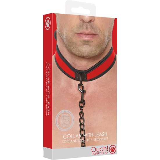 OUCH PUPPY PLAY - NEOPRENE NECKLACE WITH CHAIN - RED