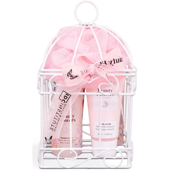METAL CAGE 5 PIECE FLOWERS COSMETIC SET