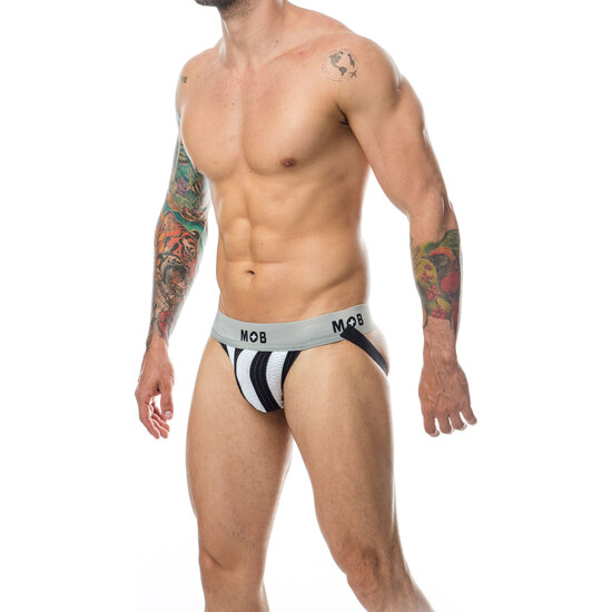Mob Stripe Classic Jock - White Thong