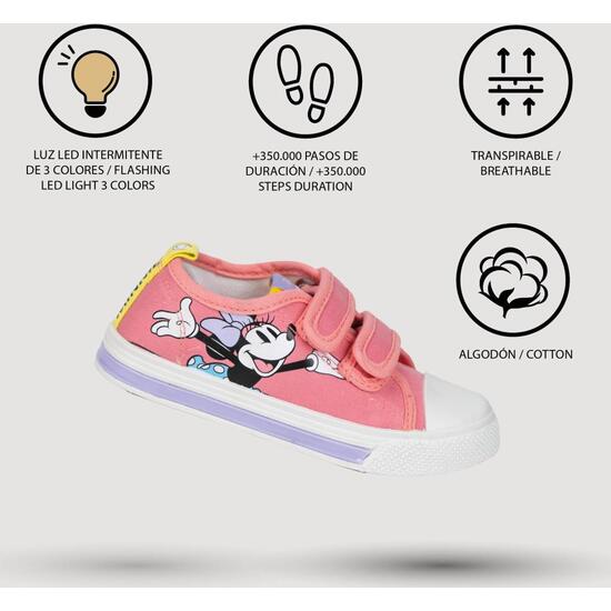 ZAPATILLA LONETA SUELA PVC CON LUCES ALGODÓN MINNIE