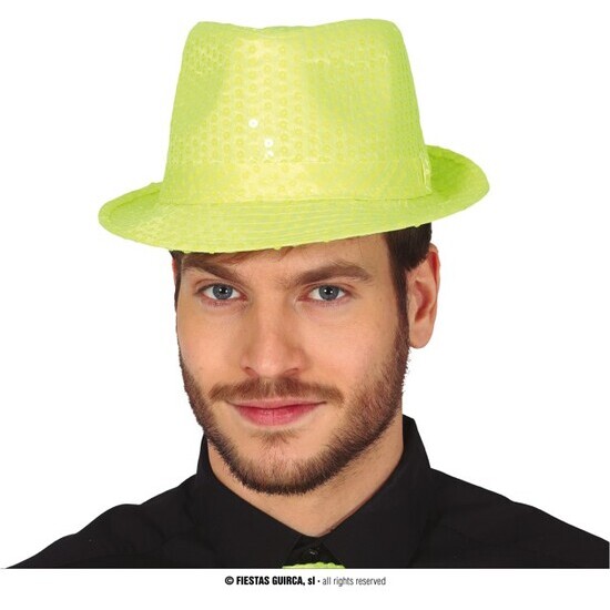 GORRO GANGSTER LENTEJUELAS AMARILLO NEON GUIRCA