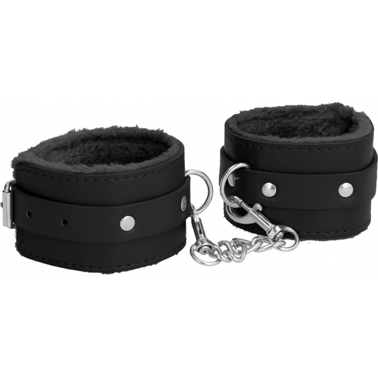 OUCH BLACK LEATHER HANDCUFFS