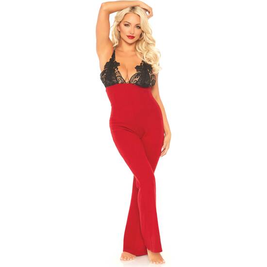 LONG JUMPSUIT WITH LACE NECKLINE