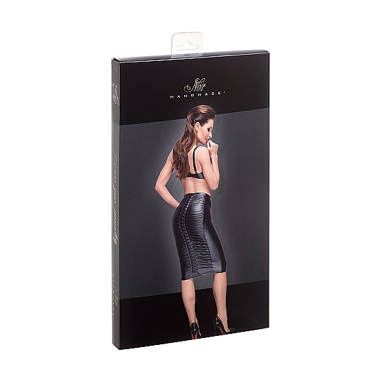 WET LOOK SKIRT WITH PLEATS - BLACK