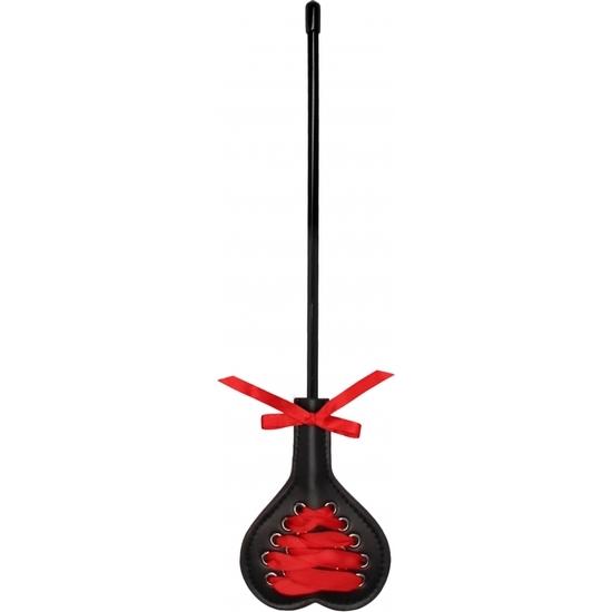 OUCH! LEATHER WHIP WITH SMALL HEART - BLACK AND RED