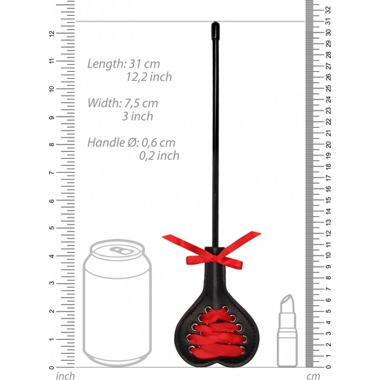 OUCH! LEATHER WHIP WITH SMALL HEART - BLACK AND RED