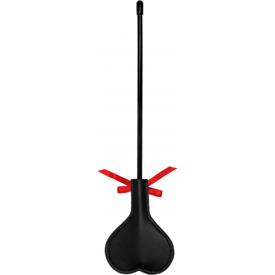 OUCH! LEATHER WHIP WITH SMALL HEART - BLACK AND RED