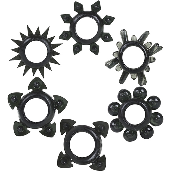Anillos silicona - tower of power - 6 pack negro (1)
