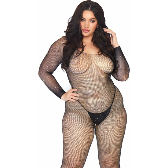 Bodystocking de red y decorado strass - negro
