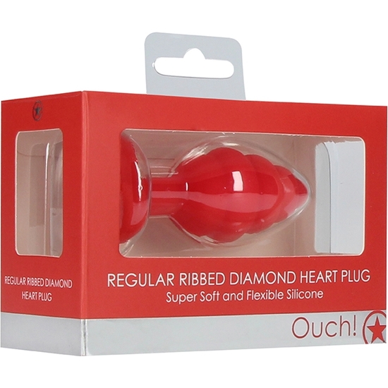 Regular ribbed diamond heart plug - rojo (1)