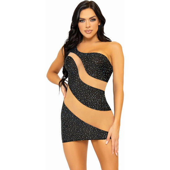 Leg avenue minivestido asimétrico de spandex - negro/nude