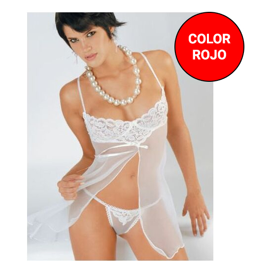 Atractivo babydoll de microtul con sujetador de encaje y apertura delantera rojo