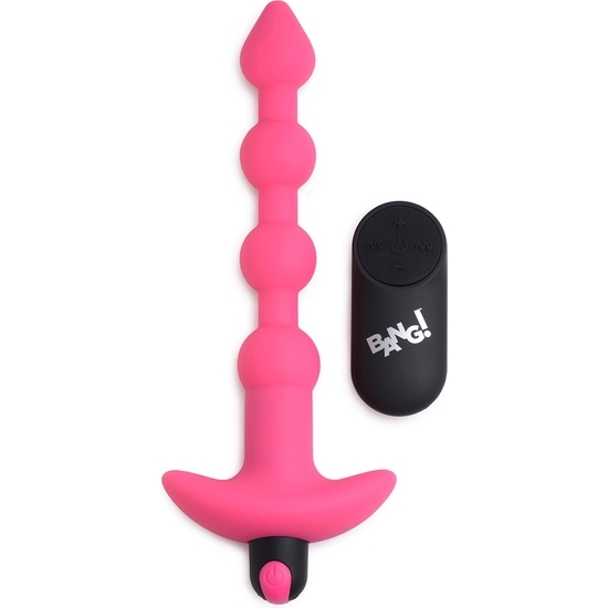 Plug vibrador remoto con bolas anales de silicona rosa (1)