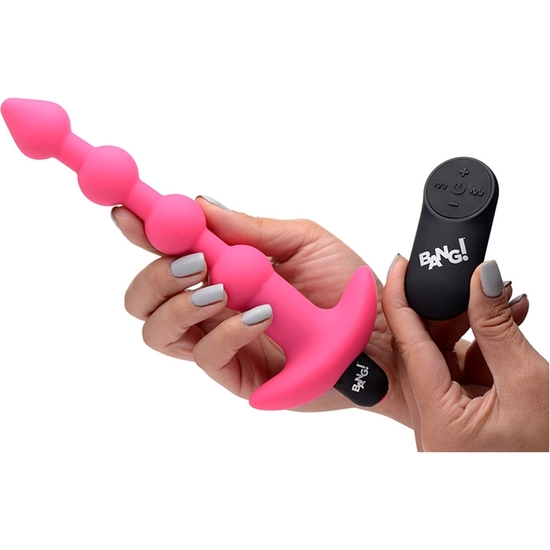 Plug vibrador remoto con bolas anales de silicona rosa (2)