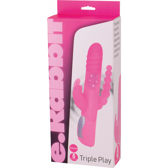 Conejito vibrador triple estimulación rosa 25,7 cm (2)